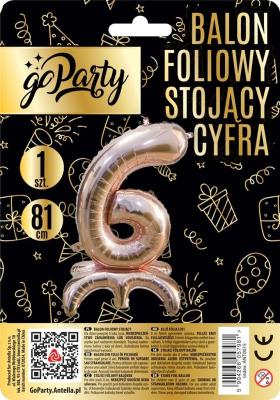 Balon foliowy stojący 6 rose gold 81cm. Wydawca: GoParty. SmakLiter.pl Opakowanie Balon foliowy stojący 6 rose gold 81cm