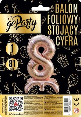 Balon foliowy stojący 8 rose gold 81cm. Wydawca: GoParty. SmakLiter.pl Opakowanie Balon foliowy stojący 8 rose gold 81cm