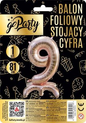 Balon foliowy stojący 9 rose gold 81cm. Wydawca: GoParty. SmakLiter.pl Opakowanie Balon foliowy stojący 9 rose gold 81cm