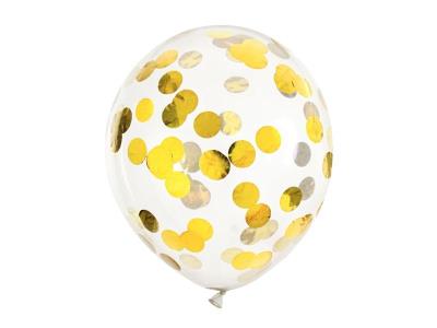 Opakowanie Balony z konfetti kółka złoty 30cm 6szt