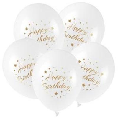 Opakowanie Balony ze złotym nadrukiem Happy Birthday 5szt