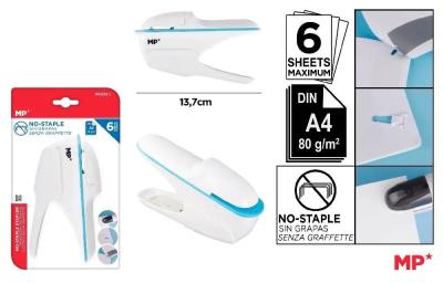 Bezszywkowy zszywacz 6 arkuszy. Wydawca: MP Main Paper. SmakLiter.pl Opakowanie Bezszywkowy zszywacz 6 arkuszy