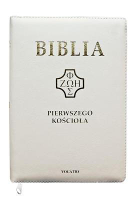 Okładka książki Biblia pierwszego Kościoła biała z paginatorami