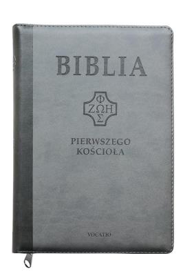 Okładka książki Biblia pierwszego Kościoła szara z paginatorami