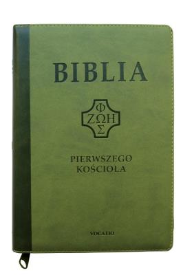 Okładka książki Biblia pierwszego Kościoła zielona z paginatorami