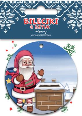 Bileciki do prezentów Mikołaj na dachu. Wydawca: Henry. SmakLiter.pl Opakowanie Bileciki do prezentów Mikołaj na dachu