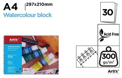 Blok do akwareli A4/30K 300g. Wydawca: Artix. SmakLiter.pl Opakowanie Blok do akwareli A4/30K 300g