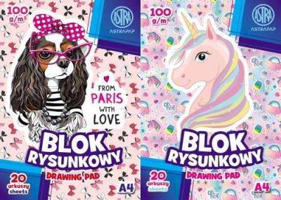 Opakowanie Blok rysunkowy A4 20 arkuszy Puppy&Unicorn 10 sztuk mix