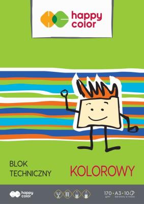 Opakowanie Blok techniczny kolorowy A3 170g Happy Color pakiet 10sztuk