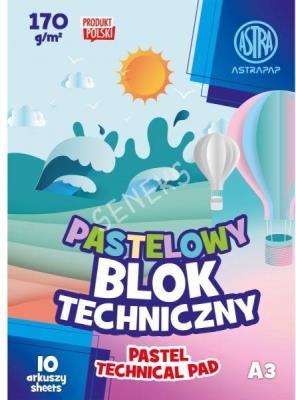 Opakowanie Blok techniczny kolorowy pastelowy Astrapap A3 170g 10 ark pakiet 10 sztuk