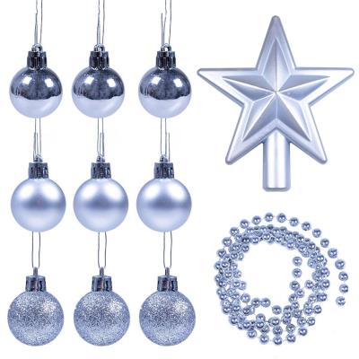 Opakowanie Bombki + gwiazda + łańcuch srebrne 11el