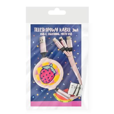 Opakowanie Brelok z kabelkami do ładowania różowy 3w1