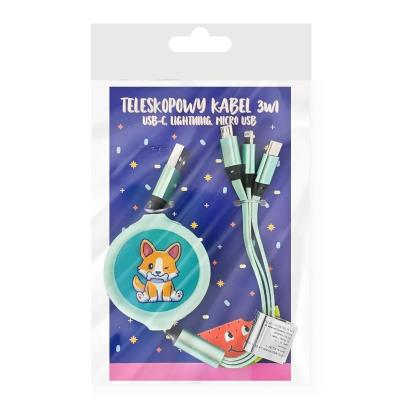 Opakowanie Brelok z kabelkami do ładowania zielony 3w1