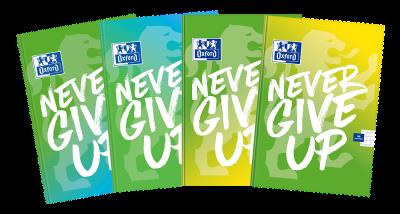 Opakowanie BRULION OXFORD NEVER GIVE UP A5 96K 90G KR MA kratka z marginesem