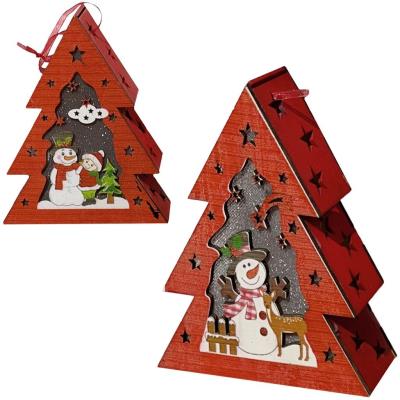 Opakowanie Choinka drewniana lampion ze światłem MIX