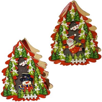 Opakowanie Choinka drewniana lampion ze światłem MIX