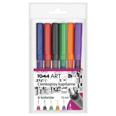 Cienkopis kapilarny 6 kolorów. Wydawca: TOMA. SmakLiter.pl Opakowanie Cienkopis kapilarny 6 kolorów