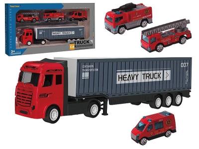 Opakowanie Ciężarówka z kontenerem i autami