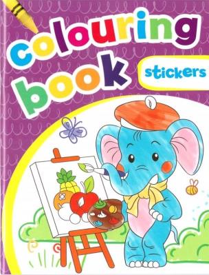 Okładka książki Colouring book z naklejkami. Fioletowa