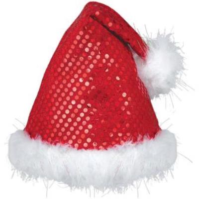 Czapka św. Mikołaja z cekinami. Wydawca: AMSCAN. SmakLiter.pl Opakowanie Czapka św. Mikołaja z cekinami