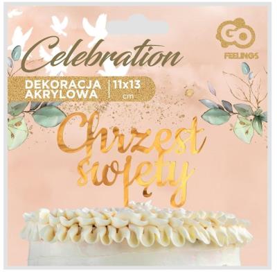 Opakowanie Dekoracja akrylowa na tort chrzest złota
