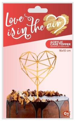 Opakowanie Dekoracja akrylowa na tort diamentowe serce złota