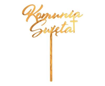 Opakowanie Dekoracja akrylowa na tort Komunia złota 18x14cm