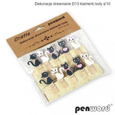 Opakowanie Dekoracja drewniana klamerki koty 10szt