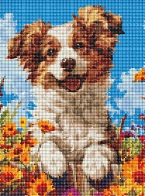 Opakowanie Diamentowa mozaika bez ramy -Pies w kwiatach 30x40