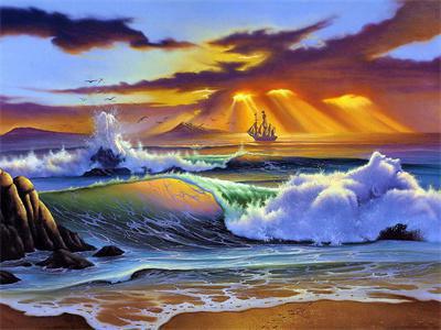 Opakowanie Diamentowa mozaika Morskie bałwany ze statkiem w tle 60772