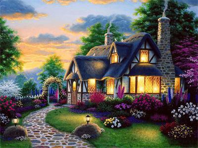 Opakowanie Diamentowa mozaika Urocza chatka wieczorową porą 60669