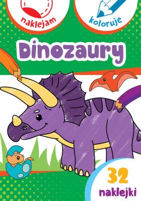 Dinozaury. Naklejam i koloruję. Autor: Małecki Aleksander. SmakLiter.pl Okładka książki Dinozaury. Naklejam i koloruję