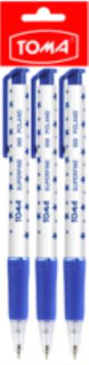 Długopis automatyczny Superfine niebieski 3 szt.. Wydawca: TOMA. SmakLiter.pl Opakowanie Długopis automatyczny Superfine niebieski 3 szt.