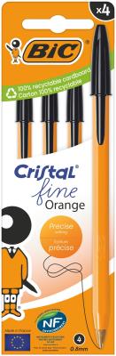 Długopis czarny Cristal Fine Orange BIC 0,8mm 4szt.. Wydawca: Bic. SmakLiter.pl Opakowanie Długopis czarny Cristal Fine Orange BIC 0,8mm 4szt.