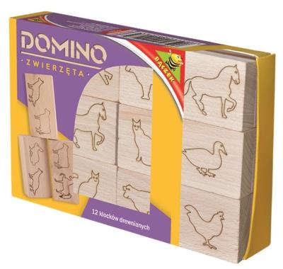 Domino drewniane - zwierzęta. Wydawca: Baczek. SmakLiter.pl Opakowanie Domino drewniane - zwierzęta