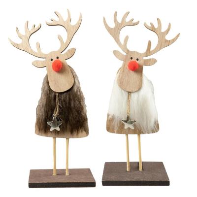 Opakowanie Drewniana dekoracja renifer z futerkiem