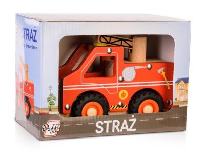 Opakowanie Drewniane auto z oponami - straż pożarna