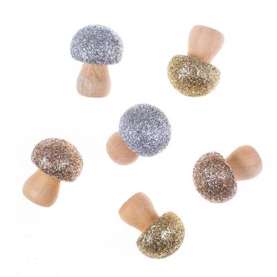 Opakowanie Drewniane grzybki z brokatem 6szt