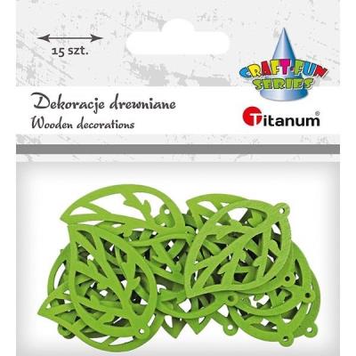 Opakowanie Drewniane liście 26x42mm zielone 15szt