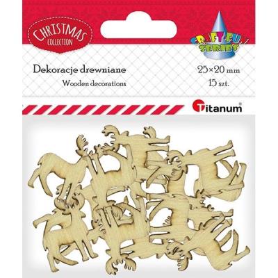 Opakowanie Drewniane renifery 20x25mm naturalne 15szt