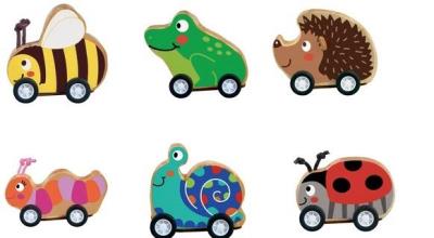 Opakowanie Drewniany Samochodzik z Napędem Zwierzęta MIX