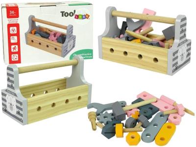 Opakowanie Drewniany zestaw narzędzi: śruby, nakrętki...