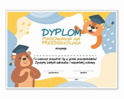 Opakowanie Dyplom A4 pasowania na Przedszkolaka - Miśki 20szt