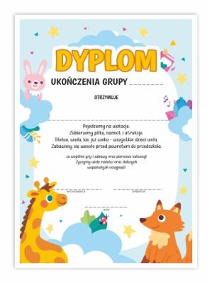 Opakowanie Dyplom A4 ukończenia grupy - Zwierzaki 10szt