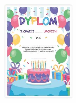 Opakowanie Dyplom A4 urodzinowy - Tort 5szt