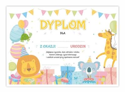 Opakowanie Dyplom A4 urodzinowy - Wesołe zwierzaczki 5szt