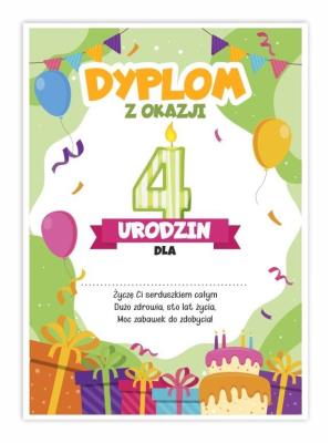 Opakowanie Dyplom A5 urodzinowy - czwarte urodziny 5szt