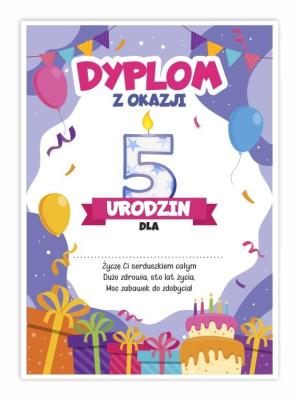 Opakowanie Dyplom A5 urodzinowy - piąte urodziny 5szt