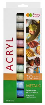 Opakowanie Farba akrylowa metaliczna 10 kolorów x 12 ml Happy Color