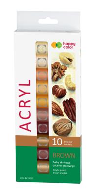 Opakowanie Farba akrylowa zestaw 12 ml x 10 kolorów odcienie brązowego Happy Color